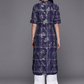 Ahalyaa Women Navy Blue & Silver Printed Pathani Kurta | Swadesiicart