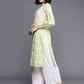 Ahalyaa Floral Printed Zari Mandarin Collar Puff Sleeves Pure Cotton Kurta | Swadesiicart