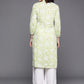 Ahalyaa Floral Printed Zari Mandarin Collar Puff Sleeves Pure Cotton Kurta | Swadesiicart