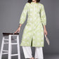 Ahalyaa Floral Printed Zari Mandarin Collar Puff Sleeves Pure Cotton Kurta | Swadesiicart