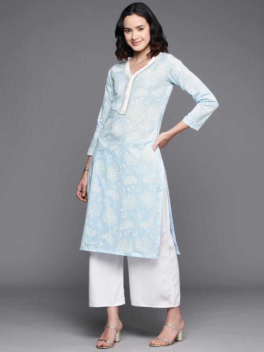 Ahalyaa Floral Printed Zari Pure Cotton Kurta | Swadesiicart