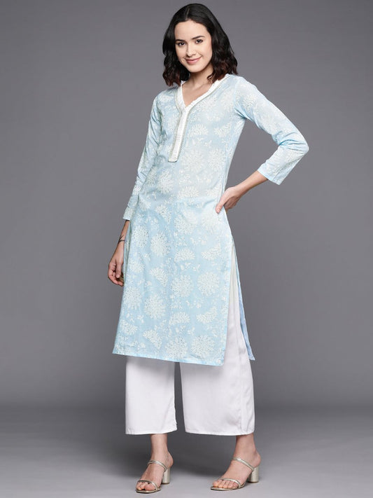 Ahalyaa Floral Printed Zari Pure Cotton Kurta | Swadesiicart