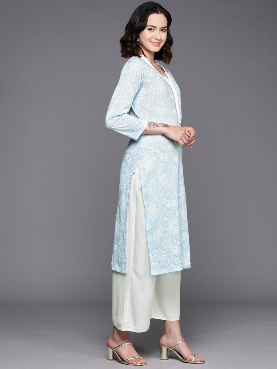 Ahalyaa Floral Printed Zari Pure Cotton Kurta | Swadesiicart