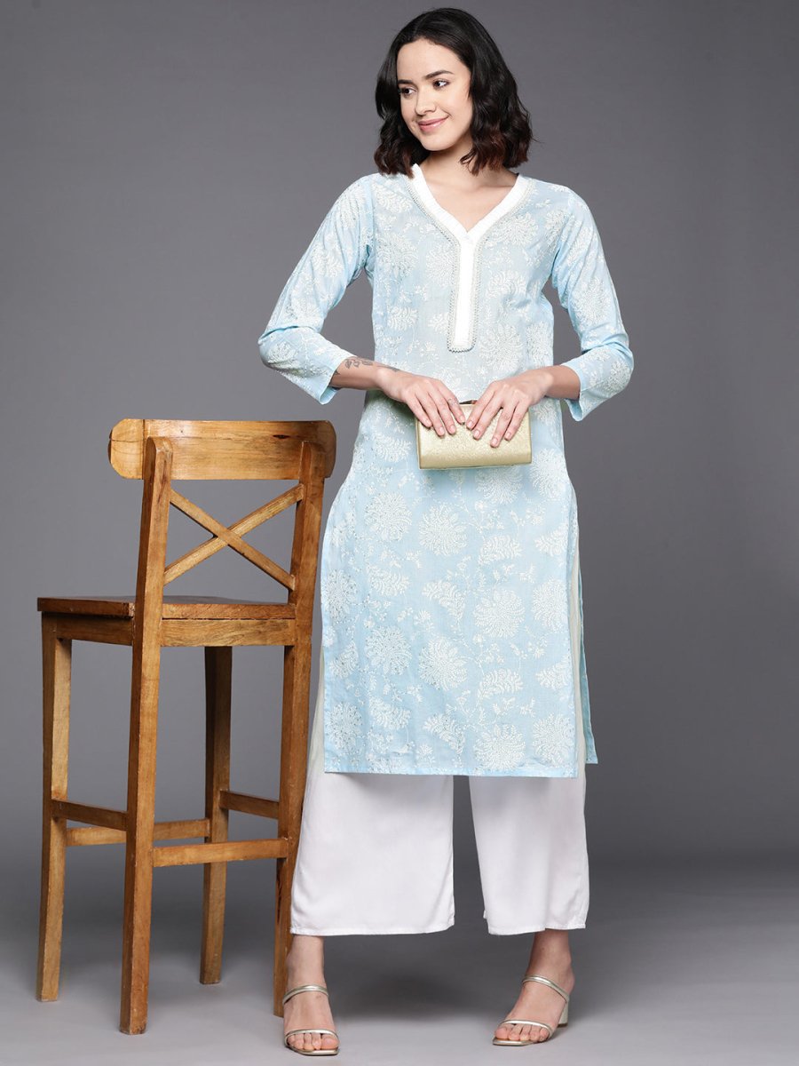 Ahalyaa Floral Printed Zari Pure Cotton Kurta | Swadesiicart