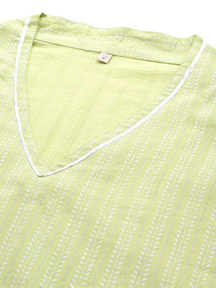 Ahalyaa Women Striped Gotta Patti Pastel Pure Cotton Kurta | Swadesiicart