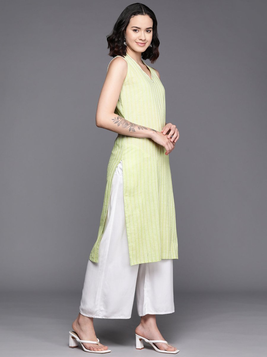 Ahalyaa Women Striped Gotta Patti Pastel Pure Cotton Kurta | Swadesiicart