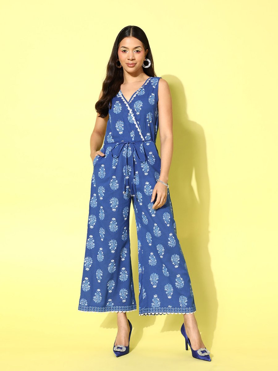 Ahalyaa Printed Cotton Basic Jumpsuit | Swadesiicart