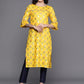 Ahalyaa Floral Printed Zari Bell Sleeves Pure Cotton Kurta | Swadesiicart