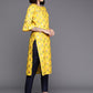 Ahalyaa Floral Printed Zari Bell Sleeves Pure Cotton Kurta | Swadesiicart