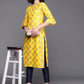 Ahalyaa Floral Printed Zari Bell Sleeves Pure Cotton Kurta | Swadesiicart