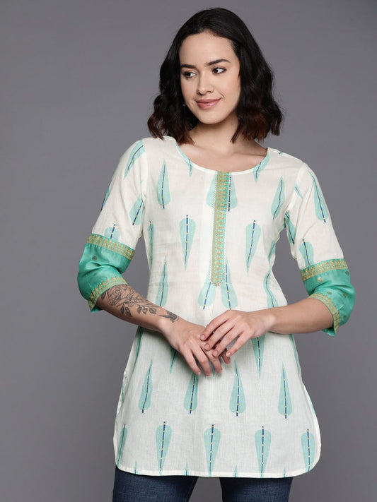 Ahalyaa Printed Embroidered Ethnic Tunic | Swadesiicart