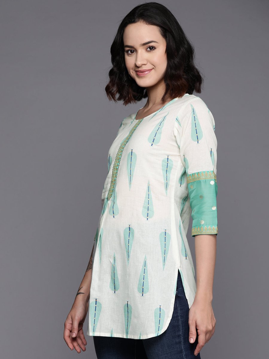 Ahalyaa Printed Embroidered Ethnic Tunic | Swadesiicart