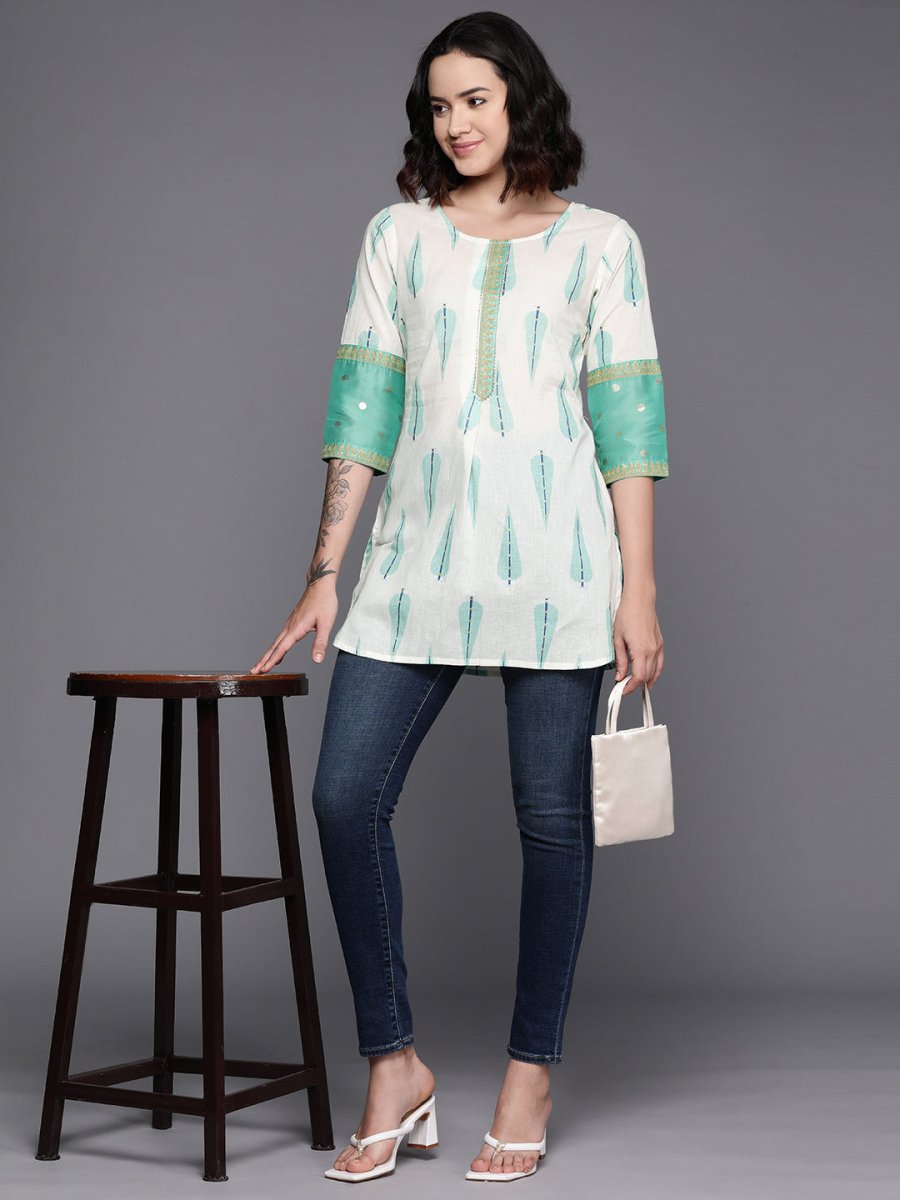 Ahalyaa Printed Embroidered Ethnic Tunic | Swadesiicart