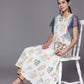 Ahalyaa Women White & Blue Printed A-Line Kurta | Swadesiicart