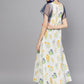 Ahalyaa Women White & Yellow Printed A-Line Beautiful Kurta | Swadesiicart