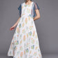 Ahalyaa Women White & Blue Printed A-Line Kurta | Swadesiicart
