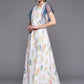 Ahalyaa Women White & Blue Printed A-Line Kurta | Swadesiicart