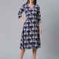 Ahalyaa Women Navy Blue & Off White Pure Cotton Printed Angrakha Beautiful Kurta | Swadesiicart