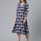 Ahalyaa Women Navy Blue & Off White Pure Cotton Printed Angrakha Beautiful Kurta | Swadesiicart