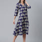 Ahalyaa Women Navy Blue & Off White Pure Cotton Printed Angrakha Beautiful Kurta | Swadesiicart