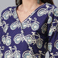 Ahalyaa Women Navy Blue & Off White Pure Cotton Printed Angrakha Beautiful Kurta | Swadesiicart