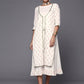 Ahalyaa Off White & Pink Floral Print A-Line Midi Dress | Swadesiicart