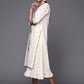 Ahalyaa Off White & Pink Floral Print A-Line Midi Dress | Swadesiicart