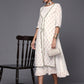 Ahalyaa Off White & Pink Floral Print A-Line Midi Dress | Swadesiicart
