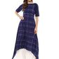 Ahalyaa Women Blue Checked A-Line Asymmetric Kurta | Swadesiicart