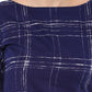 Ahalyaa Women Blue Checked A-Line Asymmetric Kurta | Swadesiicart