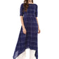 Ahalyaa Women Blue Checked A-Line Asymmetric Kurta | Swadesiicart