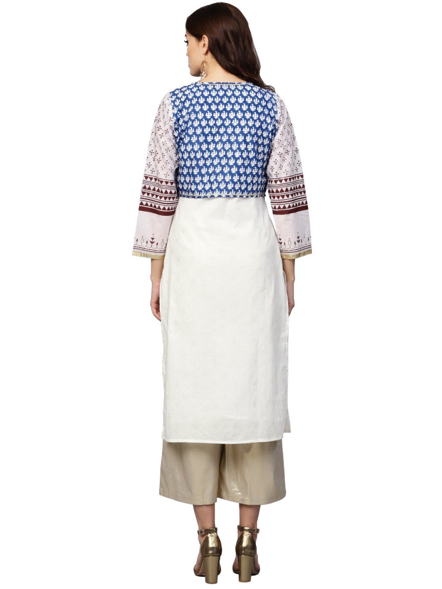 Ahalyaa Printed Straight Cotton Blend Kurta with koti Jacket | Swadesiicart
