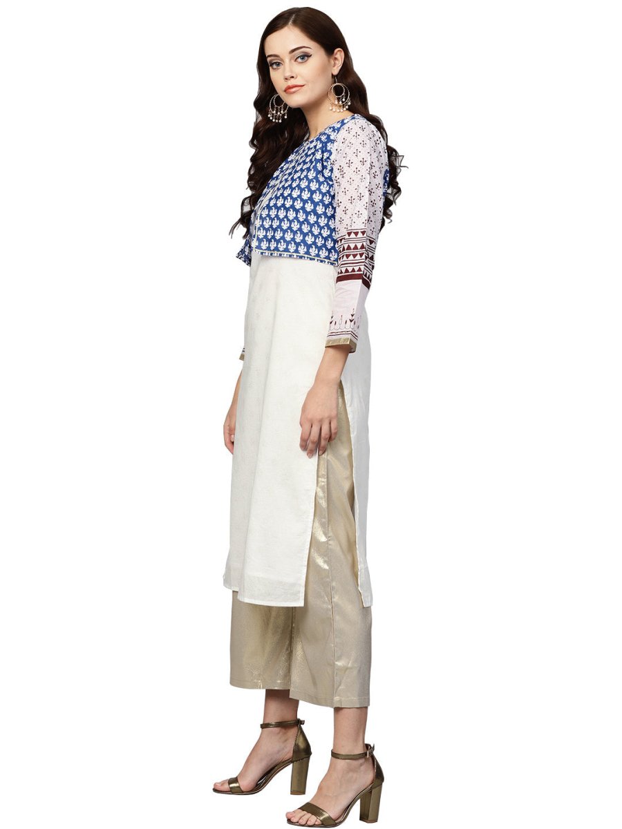 Ahalyaa Printed Straight Cotton Blend Kurta with koti Jacket | Swadesiicart