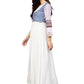 Ahalyaa White And Blue Printed Flare Cotton Jacket Kurta For Women | Swadesiicart