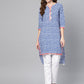 Ahalyaa Women Blue & White Printed High-Low Straight Kurta | Swadesiicart