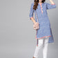 Ahalyaa Women Blue & White Printed High-Low Straight Kurta | Swadesiicart