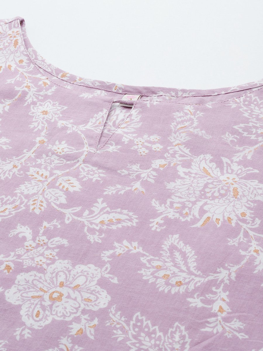 Ahalyaa Floral Printed Pure Cotton Kurta | Swadesiicart