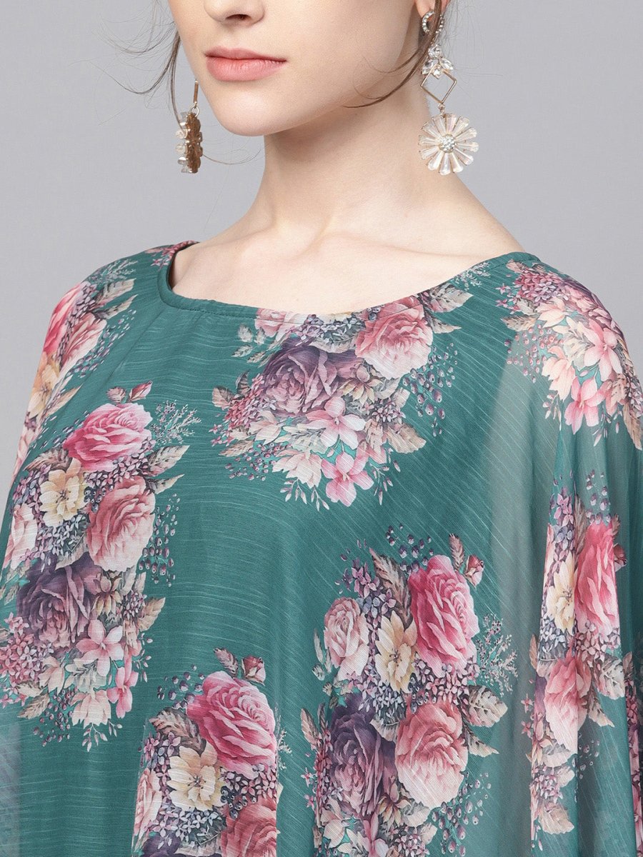 Ahalyaa Womens Crepe Chiffon Double Layer Cap Style Kurta | Swadesiicart