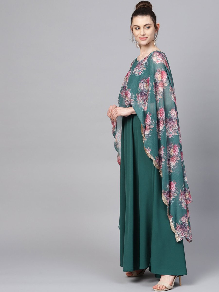 Ahalyaa Womens Crepe Chiffon Double Layer Cap Style Kurta | Swadesiicart