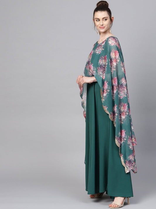 Ahalyaa Womens Crepe Chiffon Double Layer Cap Style Kurta | Swadesiicart