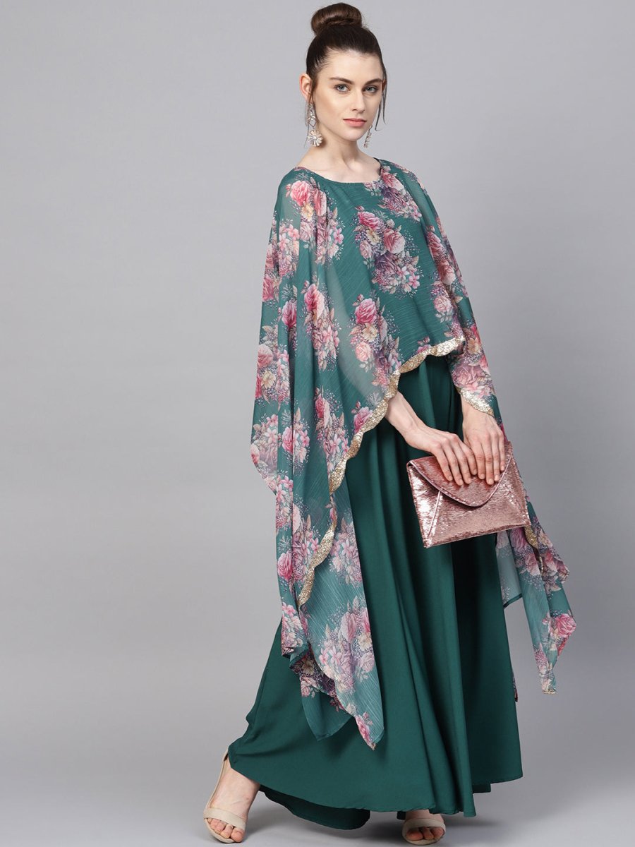 Ahalyaa Womens Crepe Chiffon Double Layer Cap Style Kurta | Swadesiicart