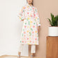 Ahalyaa Women White & Pink Floral Printed Floral Crepe Kurta | Swadesiicart