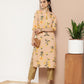 Ahalyaa Women Tan & Yellow Floral Printed Floral Crepe Kurta | Swadesiicart