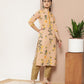 Ahalyaa Women Tan & Yellow Floral Printed Floral Crepe Kurta | Swadesiicart