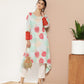 Ahalyaa Women Turquoise Blue & Red Floral Printed Gotta Patti Floral Crepe Kurta | Swadesiicart