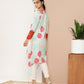 Ahalyaa Women Turquoise Blue & Red Floral Printed Gotta Patti Floral Crepe Kurta | Swadesiicart