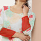 Ahalyaa Women Turquoise Blue & Red Floral Printed Gotta Patti Floral Crepe Kurta | Swadesiicart