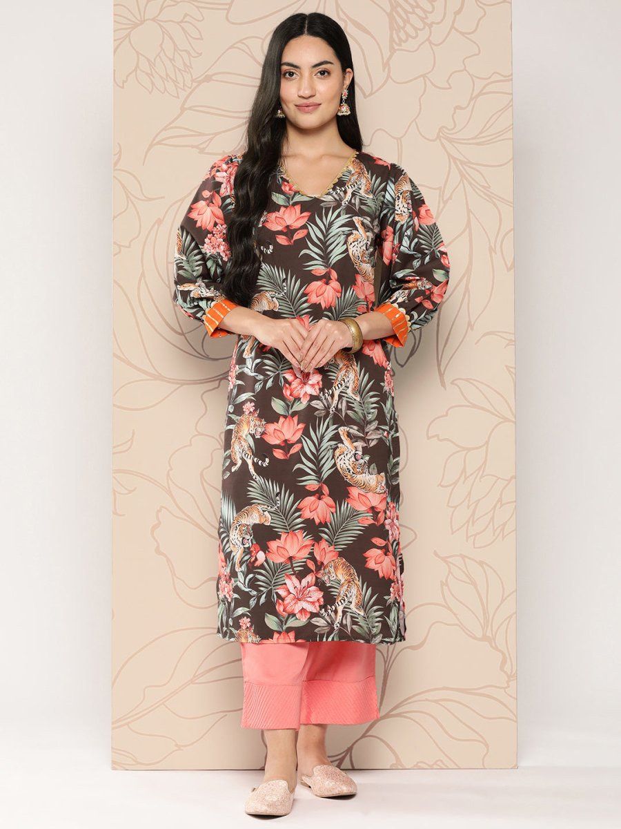 Ahalyaa Women Floral Printed Gotta Patti Crepe Kurta | Swadesiicart