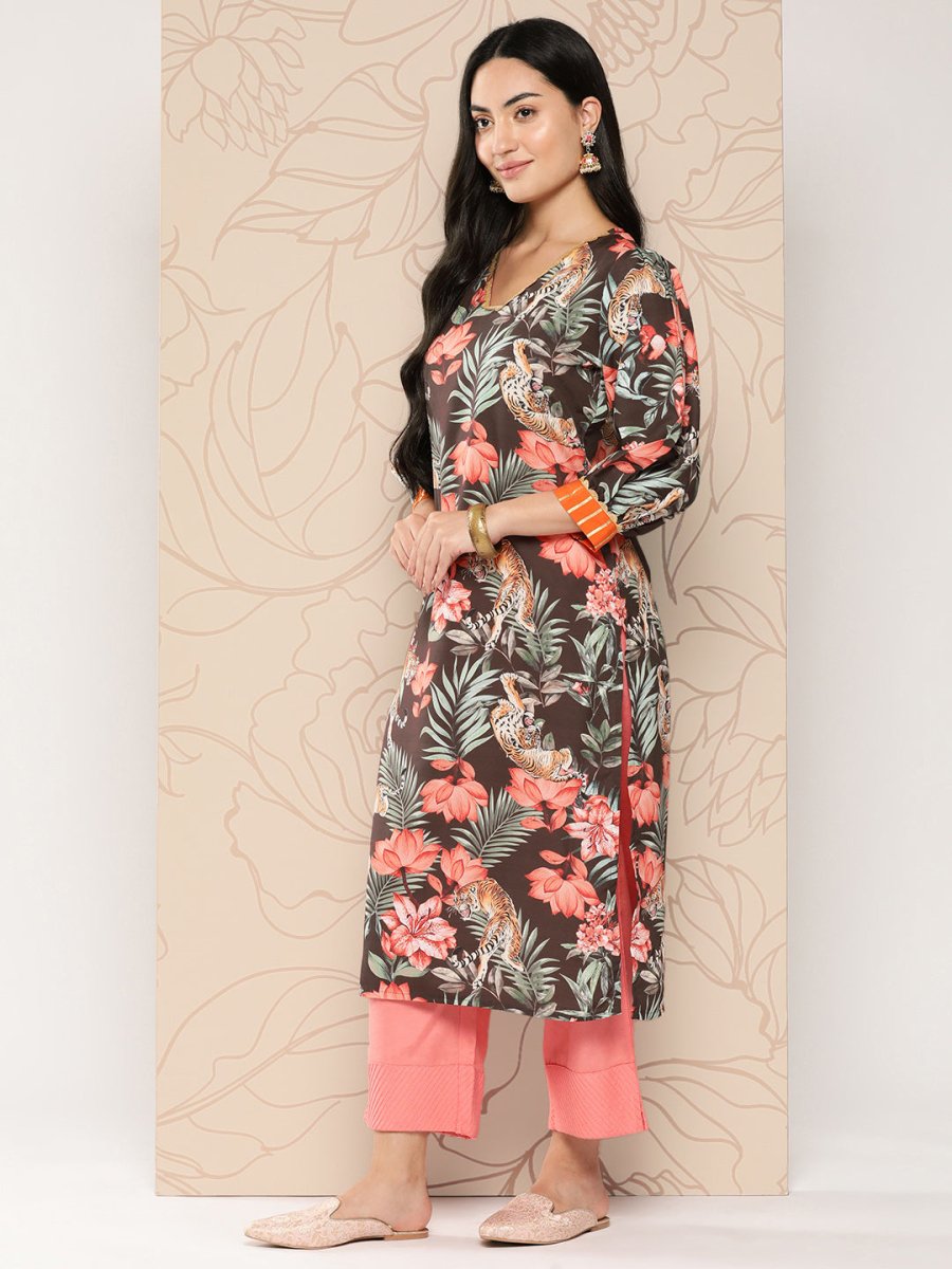 Ahalyaa Women Floral Printed Gotta Patti Crepe Kurta | Swadesiicart