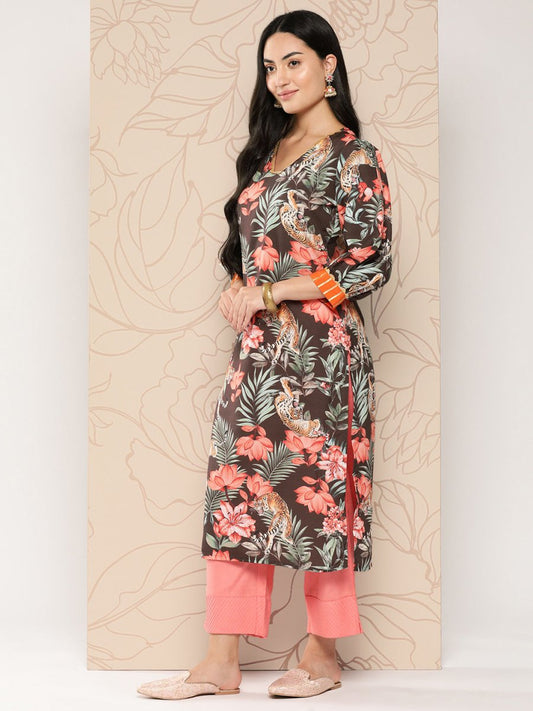 Ahalyaa Women Floral Printed Gotta Patti Crepe Kurta | Swadesiicart